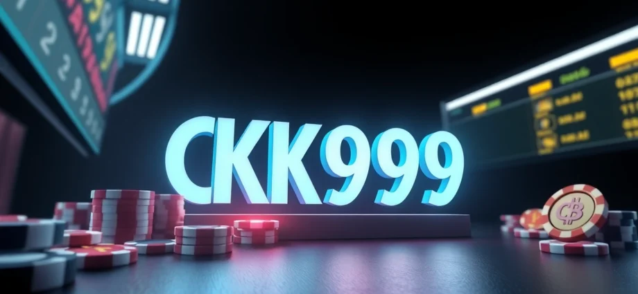 CK999 online casino branding with vibrant neon casino chips, crypto symbols, and sports betting graphics highlighting digital gaming action.