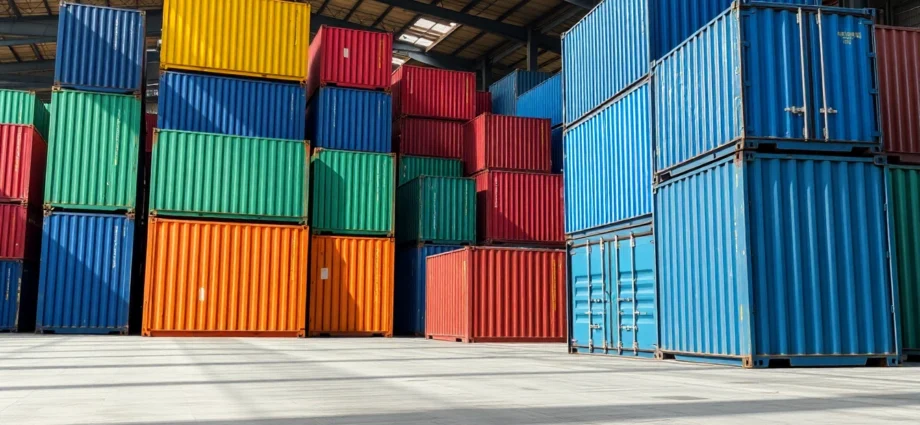 A container rental company’s fleet of secure shipping containers ready for delivery, highlighting efficient storage solutions and accessible logistics in the UK.