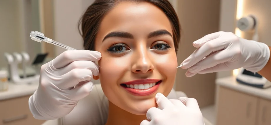 Ästhetische Botox-Behandlung in Zürich, modernes Klinikinterieur mit Patientin und Arzt