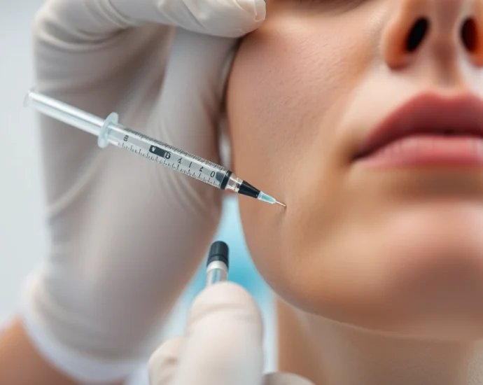 Fettwegspritze Zürich: Medical professional performing a precise injection in a clinical environment.