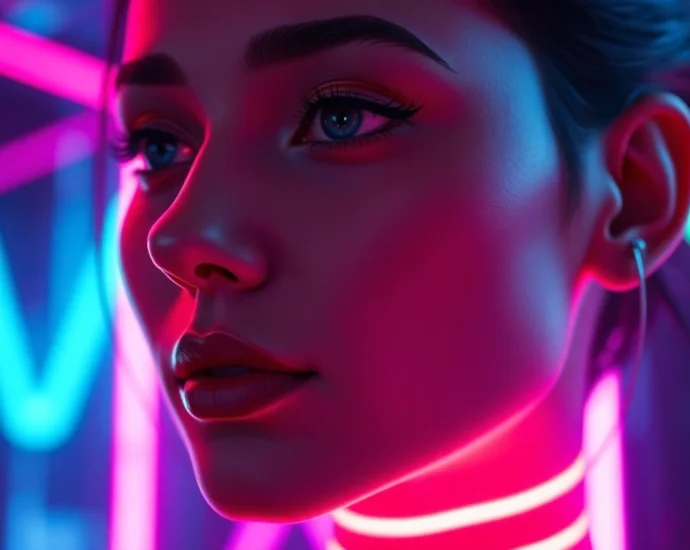 AI girlfriend engaging in unfiltered NSFW chat via a personalized digital avatar in a sleek, modern setting.