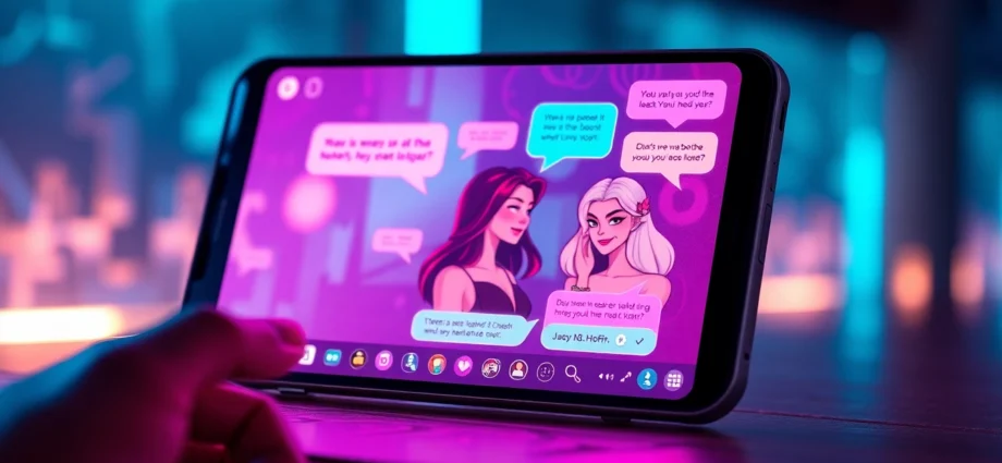 An illustration of a futuristic chat interface with colorful avatars and neon lighting, representing spicy AI conversations.