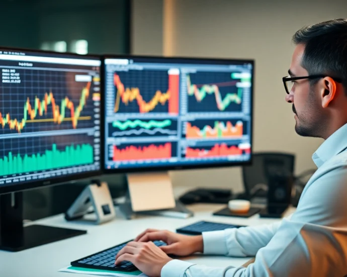 UK commodities investment news office scene with analyst reviewing gold, oil, and stock charts