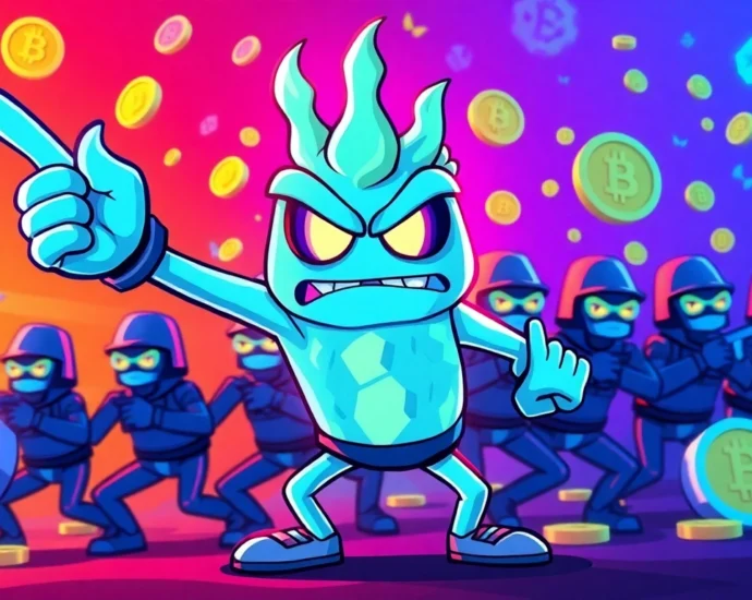 Angry Pepe Fork Army unites in a bold, colorful digital scene symbolizing community-driven meme