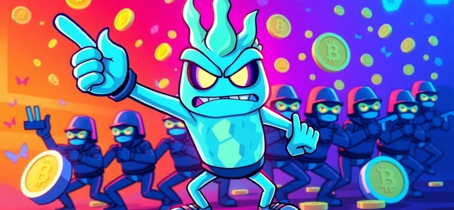 Angry Pepe Fork Army unites in a bold, colorful digital scene symbolizing community-driven meme