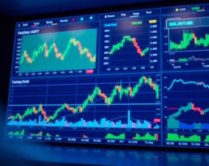 Trading view platform displaying real-time market charts, candlestick patterns, and analytics