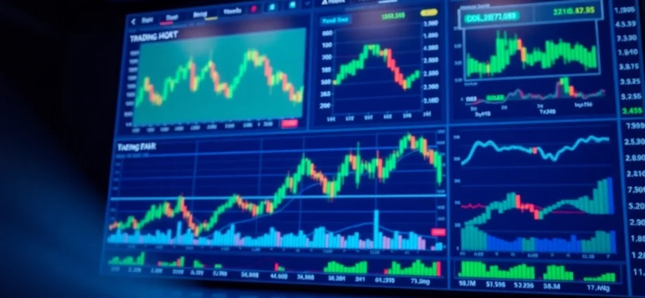 Trading view platform displaying real-time market charts, candlestick patterns, and analytics
