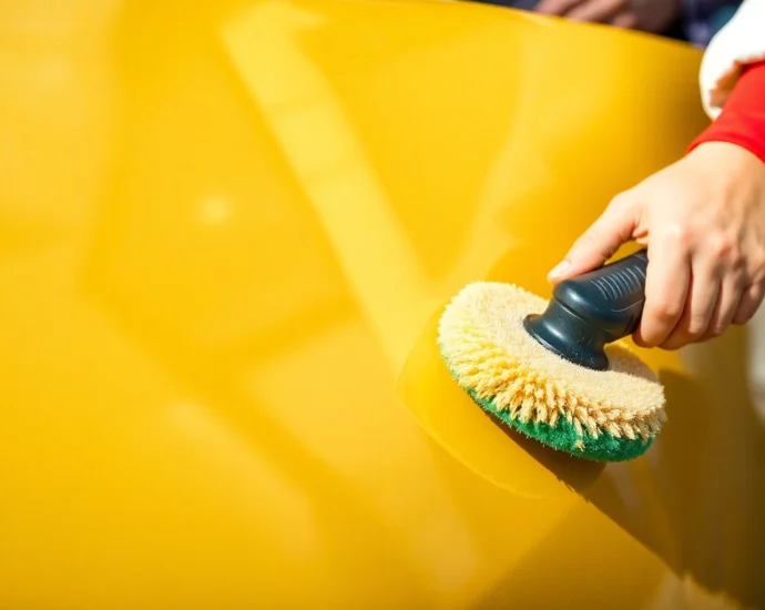 Professional applying Wohnmobil Politursiegelung to enhance gloss and protection on a gelcoat